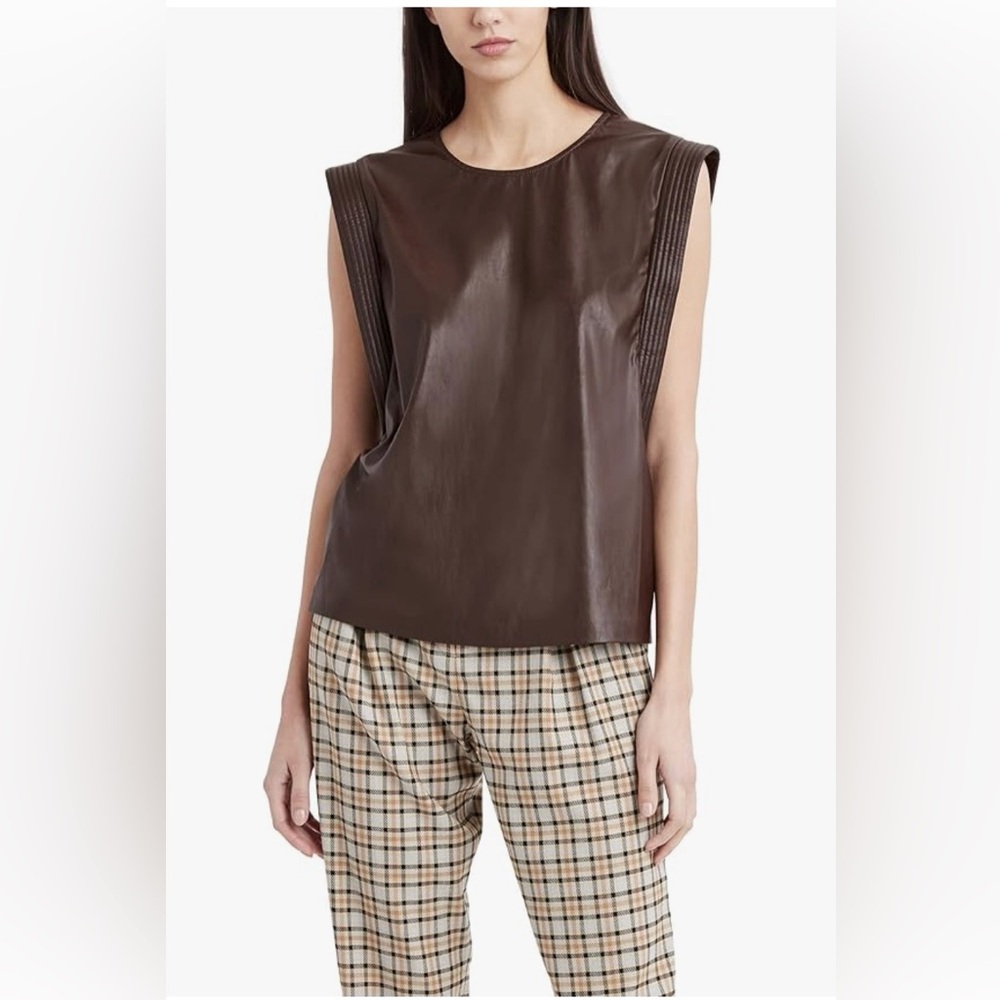 BCBGMAXAZRIA 2UX5T23 Women's Faux Leather Tank with Relaxed Fit NWT